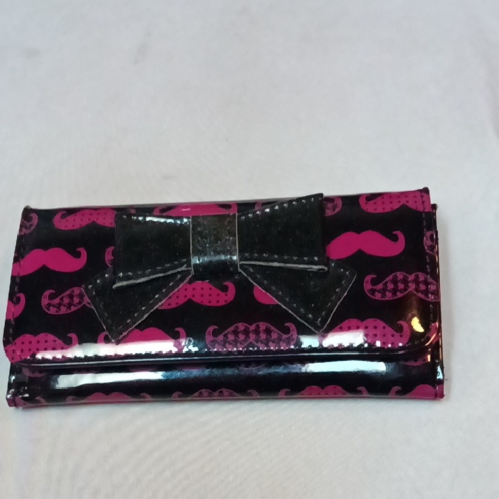 Black and Pink Mustache Wallet with Bow